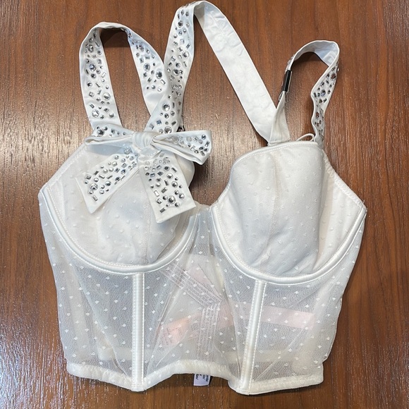 🆕 VICTORIA SECRET | White Dream Angels Bow Bustier White Embellished 32C - Picture 7 of 7